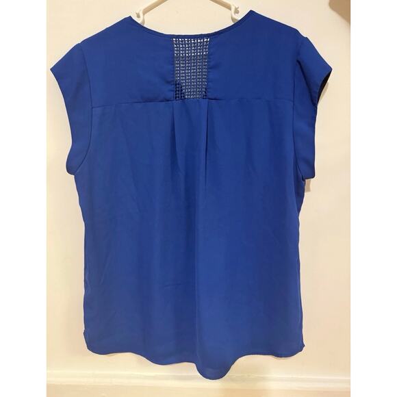 Daniel Rainn Women's Lace Detail Cap Sleeve Cobalt Blue Top Blouse SZ XL - Picture 2 of 6